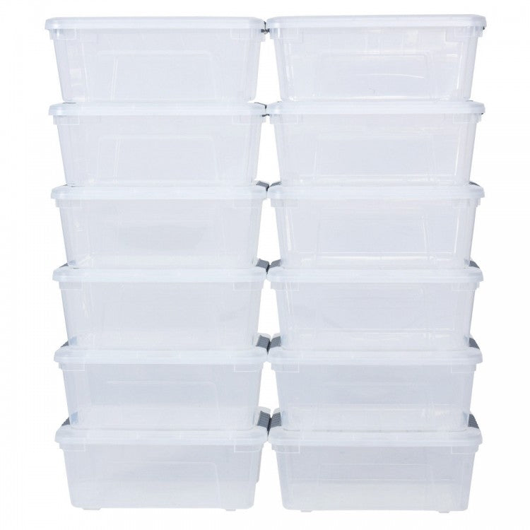 12 Pack Transparent Latch Storage Bins - 156 Quart Stackable Plastic Storage Tubs with Secure Lids for Organizing Home, Office, and Garage