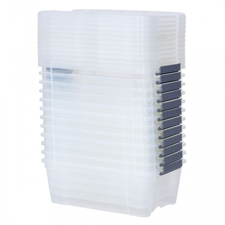 12 Pack Transparent Latch Storage Bins - 156 Quart Stackable Plastic Storage Tubs with Secure Lids for Organizing Home, Office, and Garage