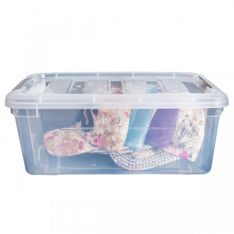 12 Pack Transparent Latch Storage Bins - 156 Quart Stackable Plastic Storage Tubs with Secure Lids for Organizing Home, Office, and Garage