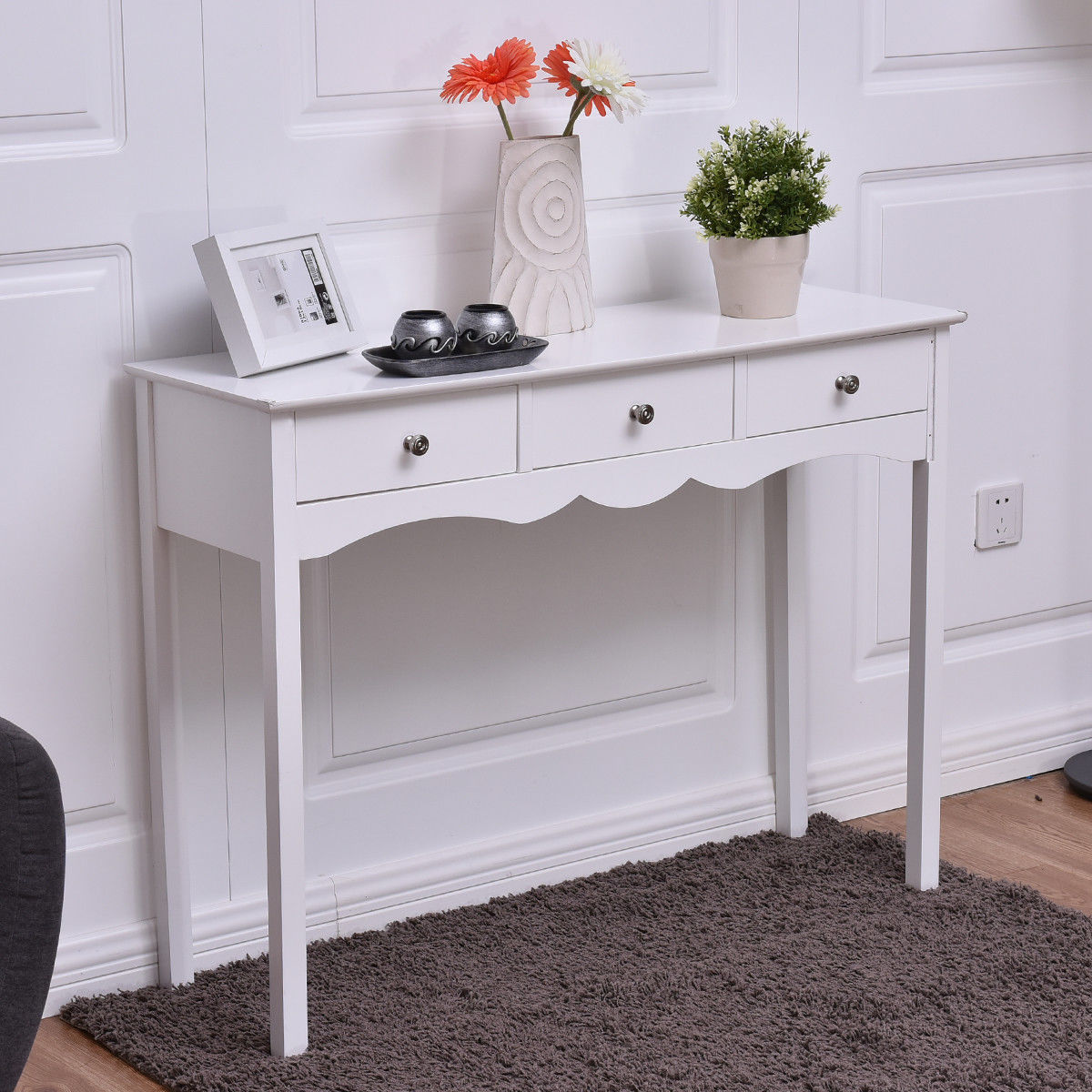 Elegant 3-Drawer Console Table for Entryway, Hallway, or Living Room – White Finish