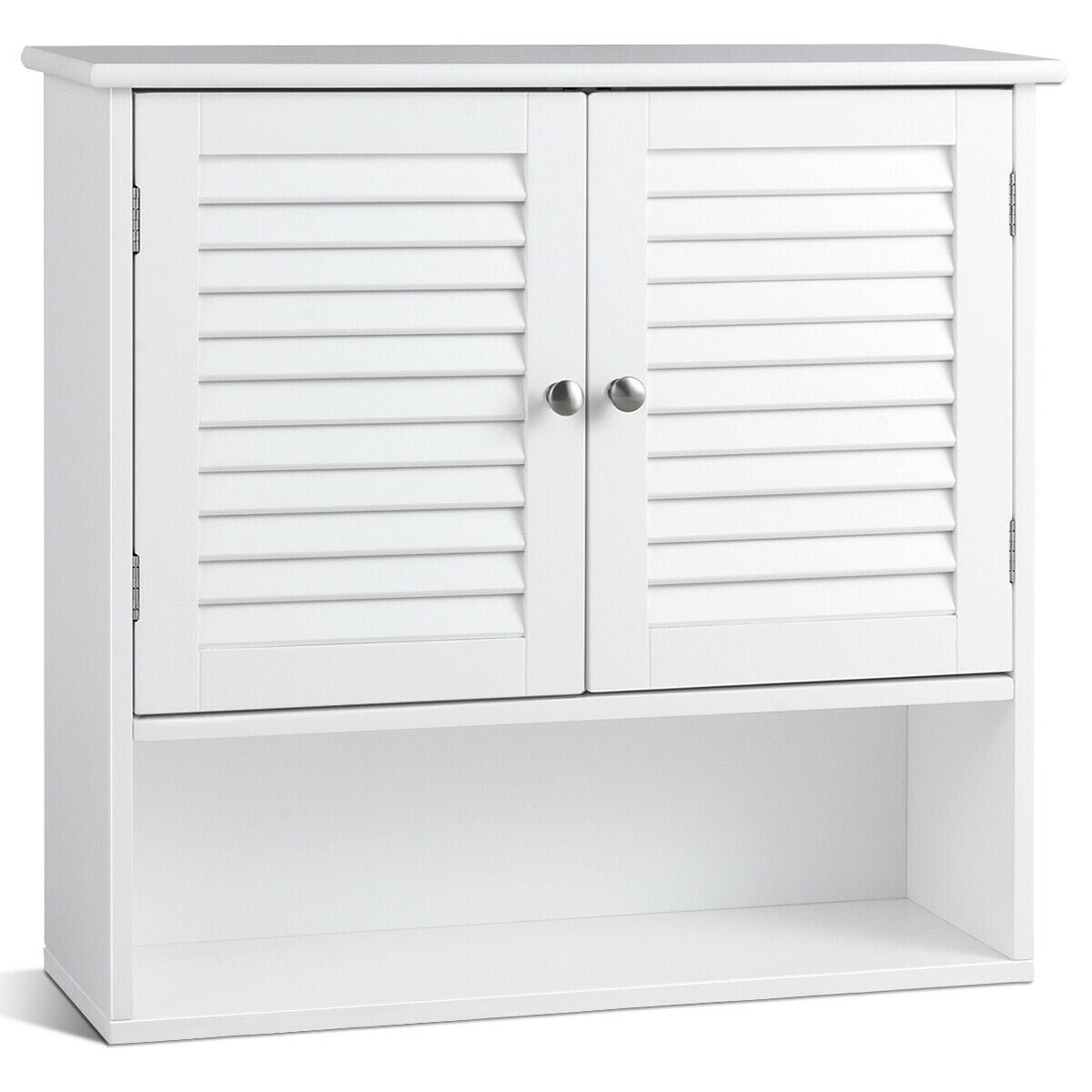 Modern Wall-Mounted Bathroom Cabinet with Louvered Doors and Storage Shelf