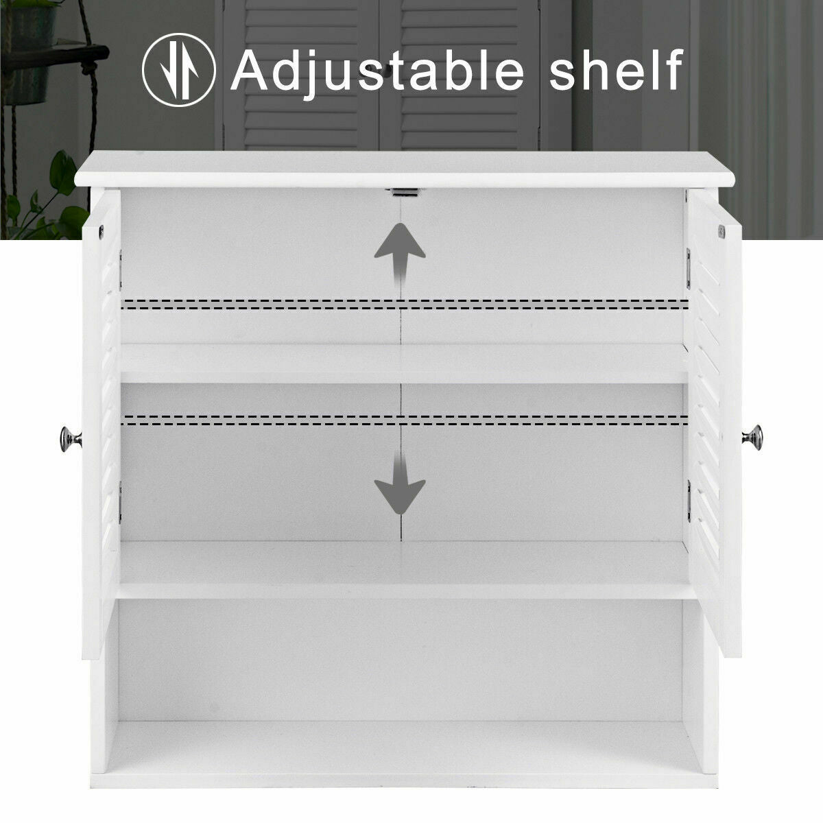 Modern Wall-Mounted Bathroom Cabinet with Louvered Doors and Storage Shelf