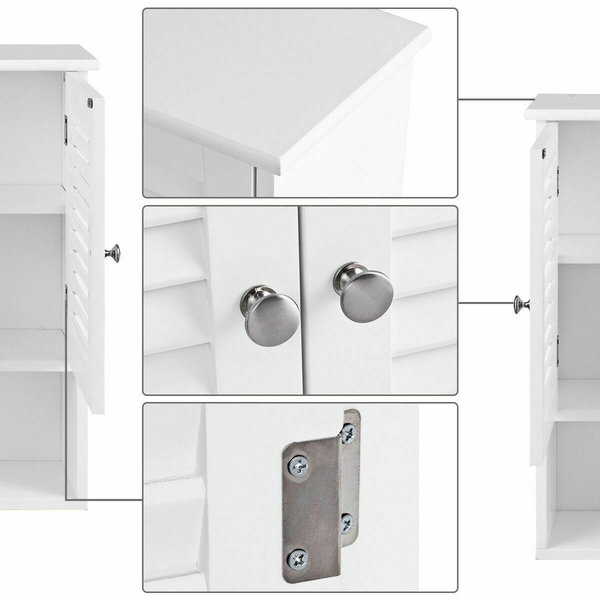 Modern Wall-Mounted Bathroom Cabinet with Louvered Doors and Storage Shelf