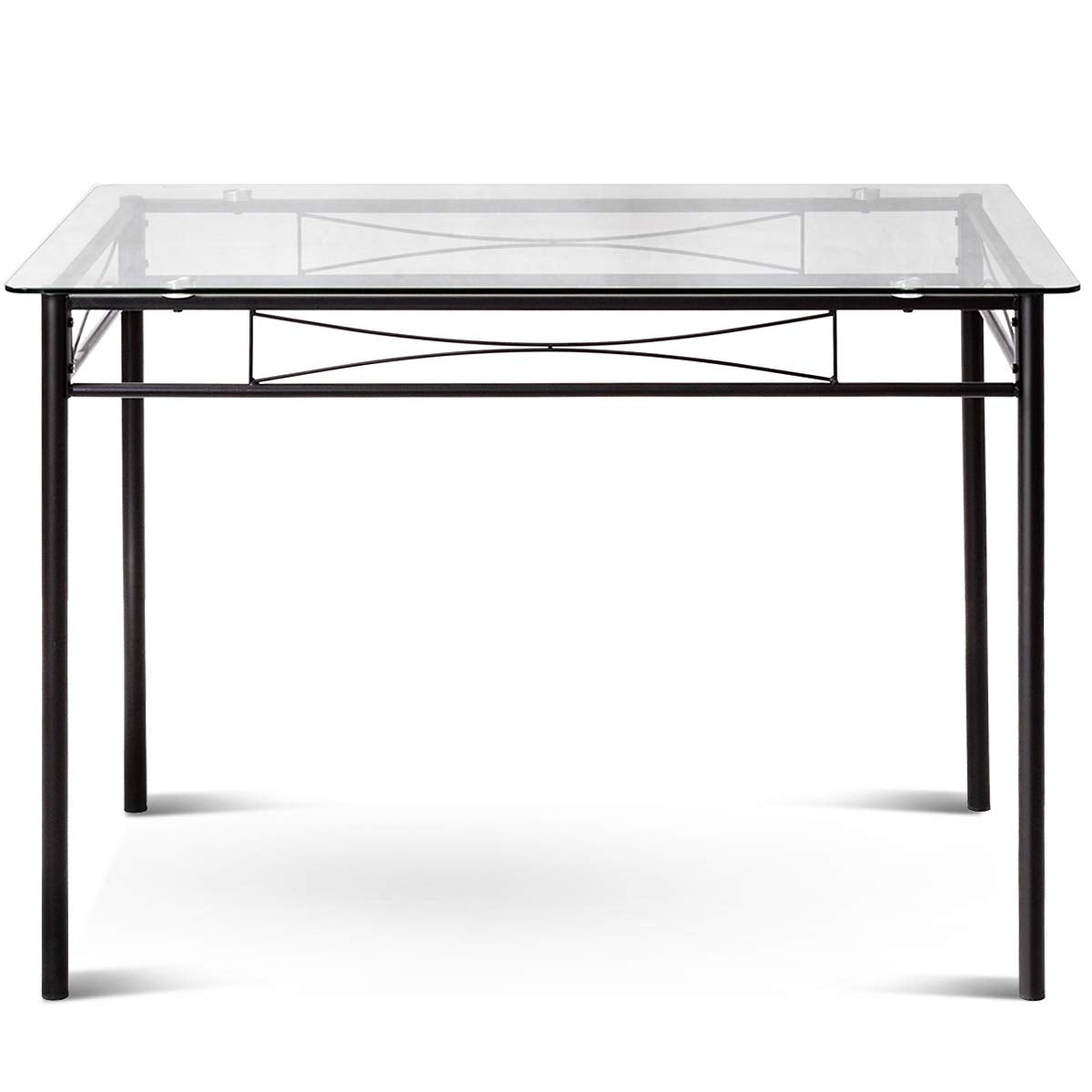 Modern 5 Piece Glass Dining Table Set with Cushioned Chairs and Metal Frame