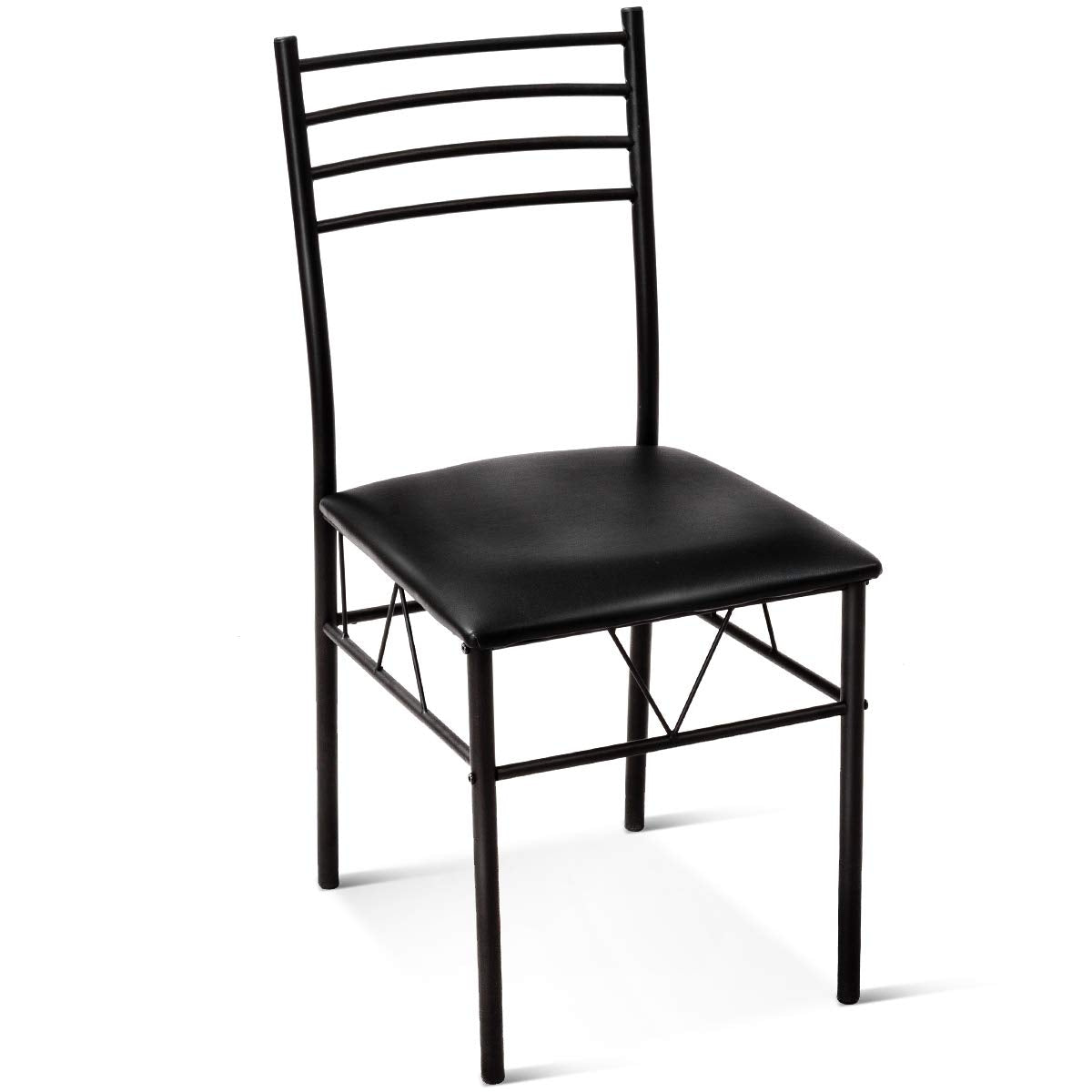 Modern 5 Piece Glass Dining Table Set with Cushioned Chairs and Metal Frame