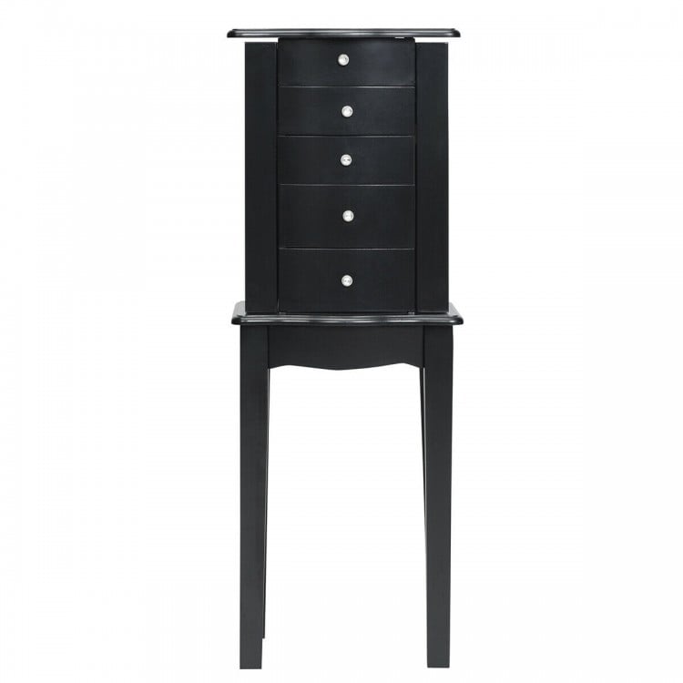 Elegant Wood Mirrored Jewelry Storage Cabinet with Drawers and Swing-Out Doors