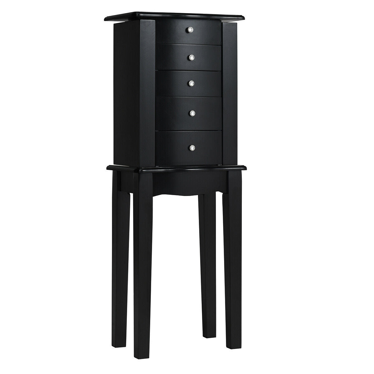 Elegant Wood Mirrored Jewelry Storage Cabinet with Drawers and Swing-Out Doors