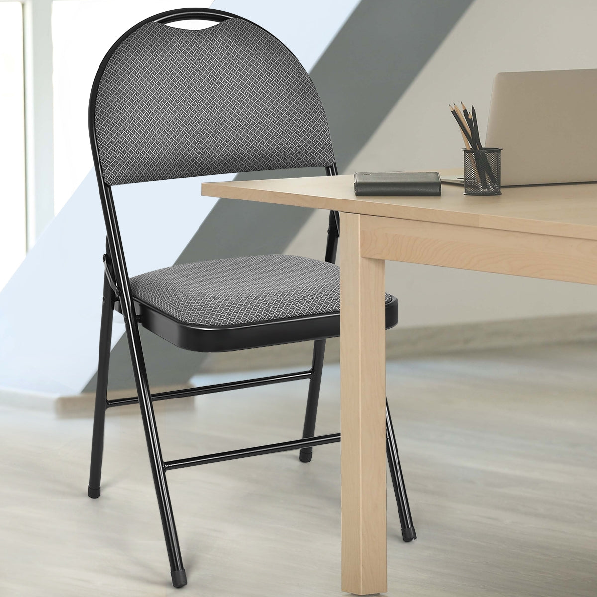 Set of 6 Portable Folding Chairs with Padded Seats for Office Kitchen Dining - Black