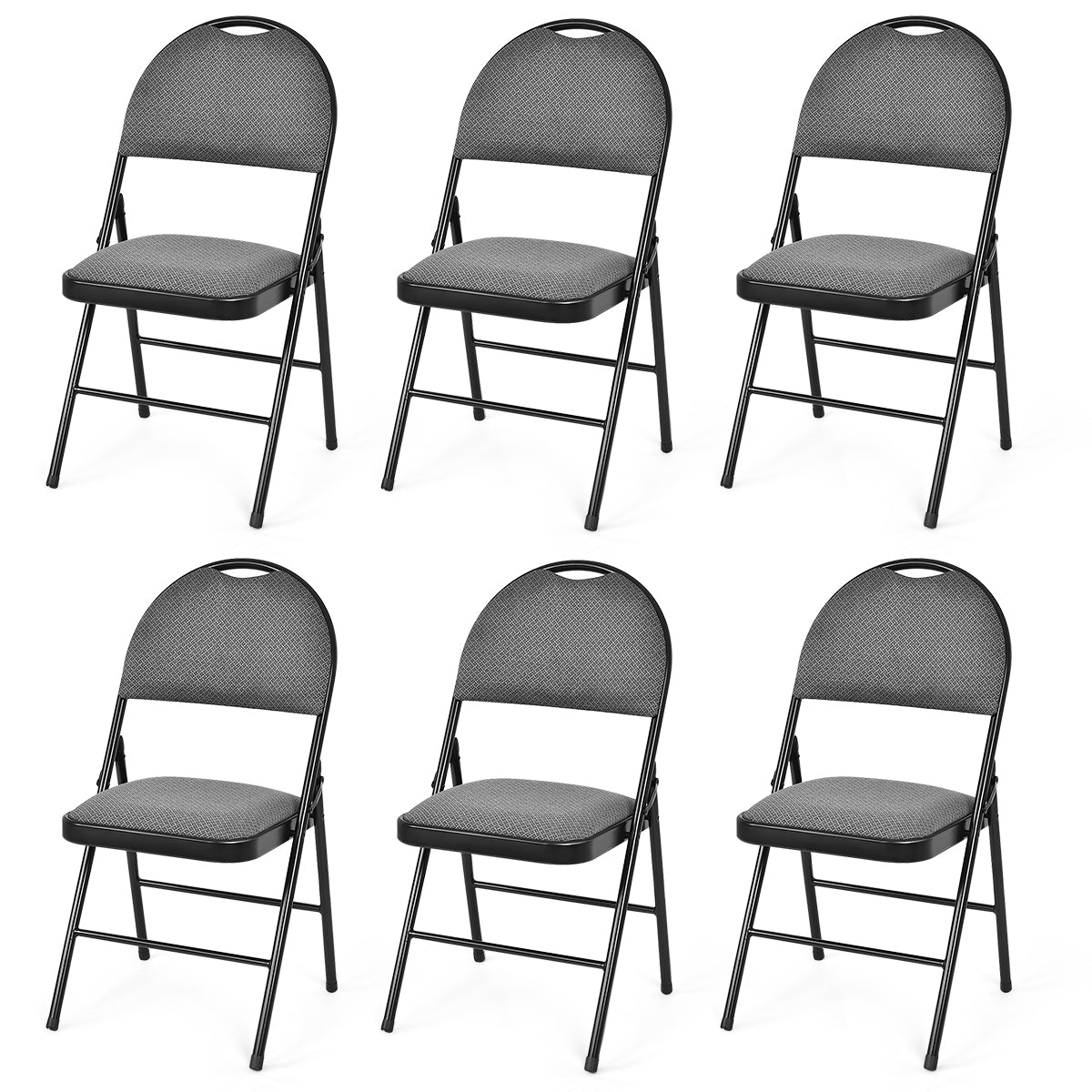 Set of 6 Portable Folding Chairs with Padded Seats for Office Kitchen Dining - Black