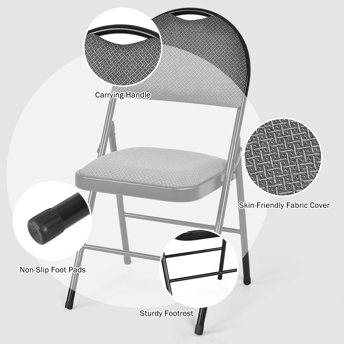 Set of 6 Portable Folding Chairs with Padded Seats for Office Kitchen Dining - Black
