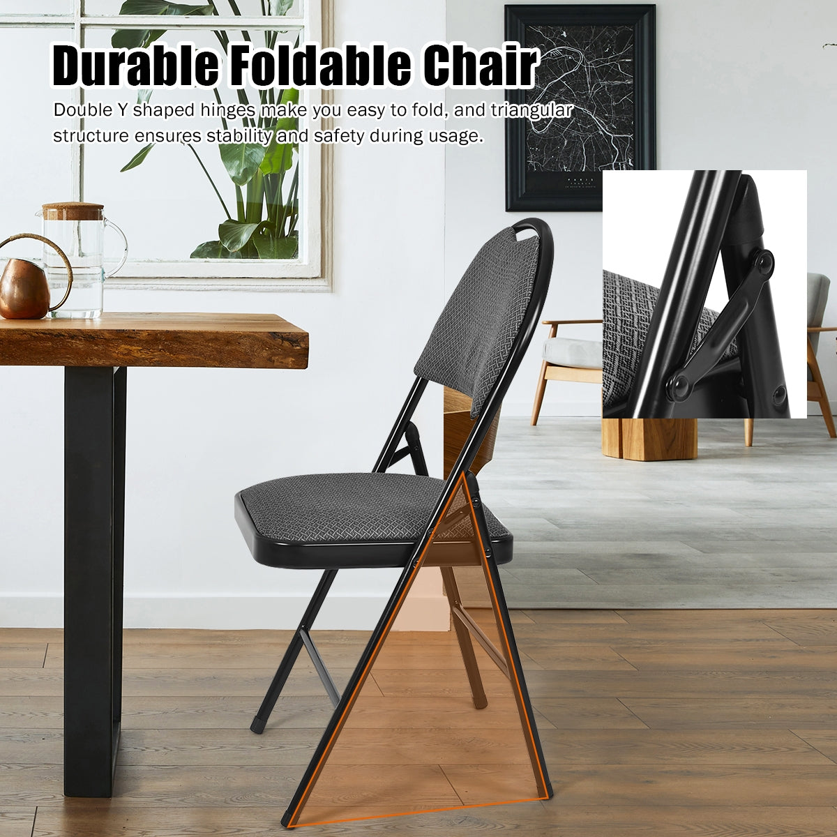 Set of 6 Portable Folding Chairs with Padded Seats for Office Kitchen Dining - Black
