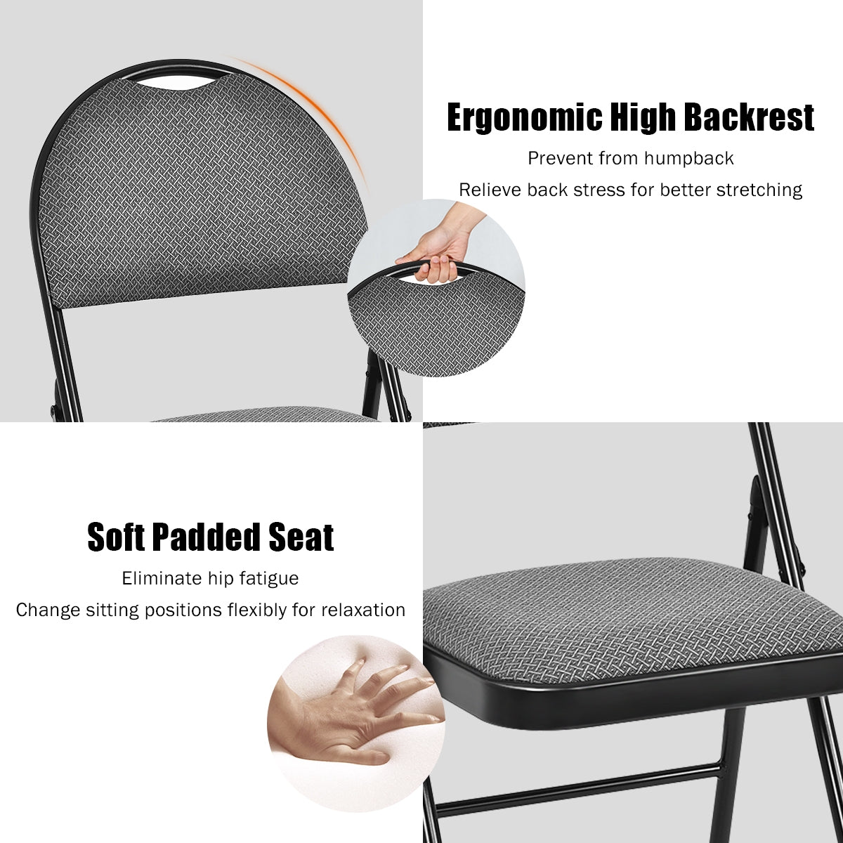 Set of 6 Portable Folding Chairs with Padded Seats for Office Kitchen Dining - Black