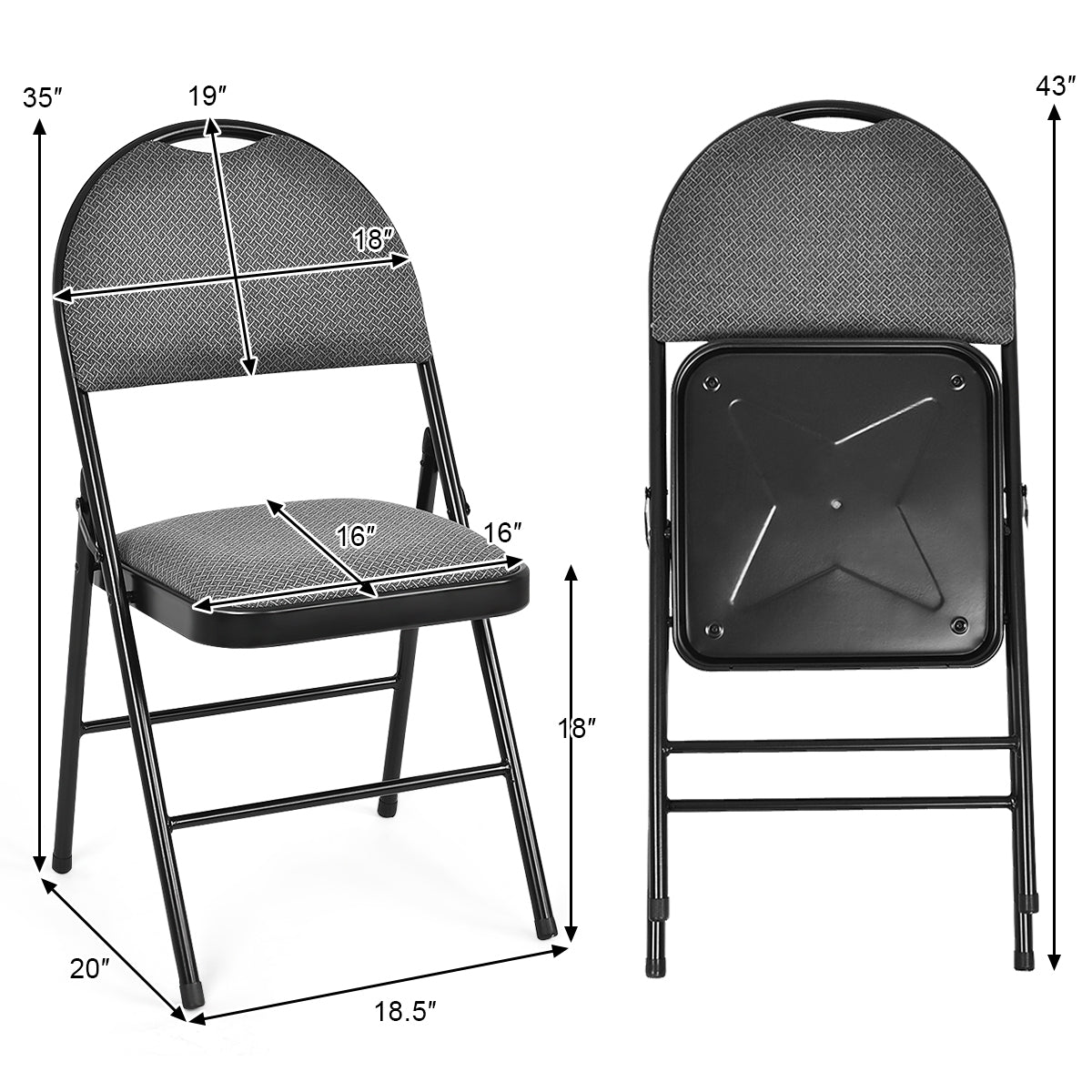 Set of 6 Portable Folding Chairs with Padded Seats for Office Kitchen Dining - Black