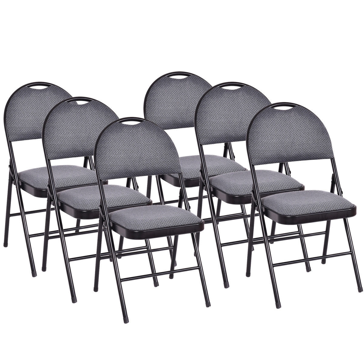 Set of 6 Portable Folding Chairs with Padded Seats for Office Kitchen Dining - Black