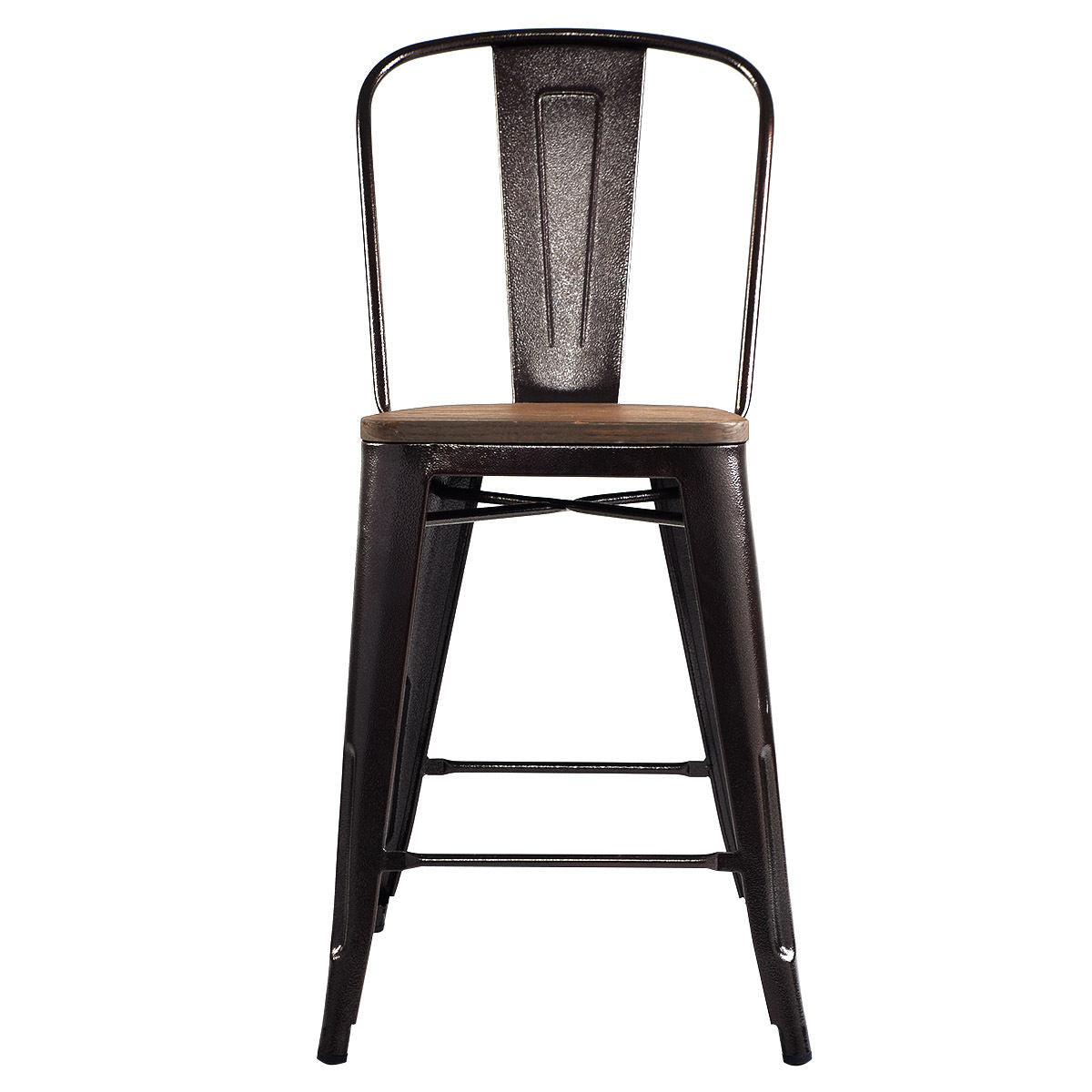 Set of 4 Industrial Metal Counter Height Dining Chairs with Removable Backrest, Brown