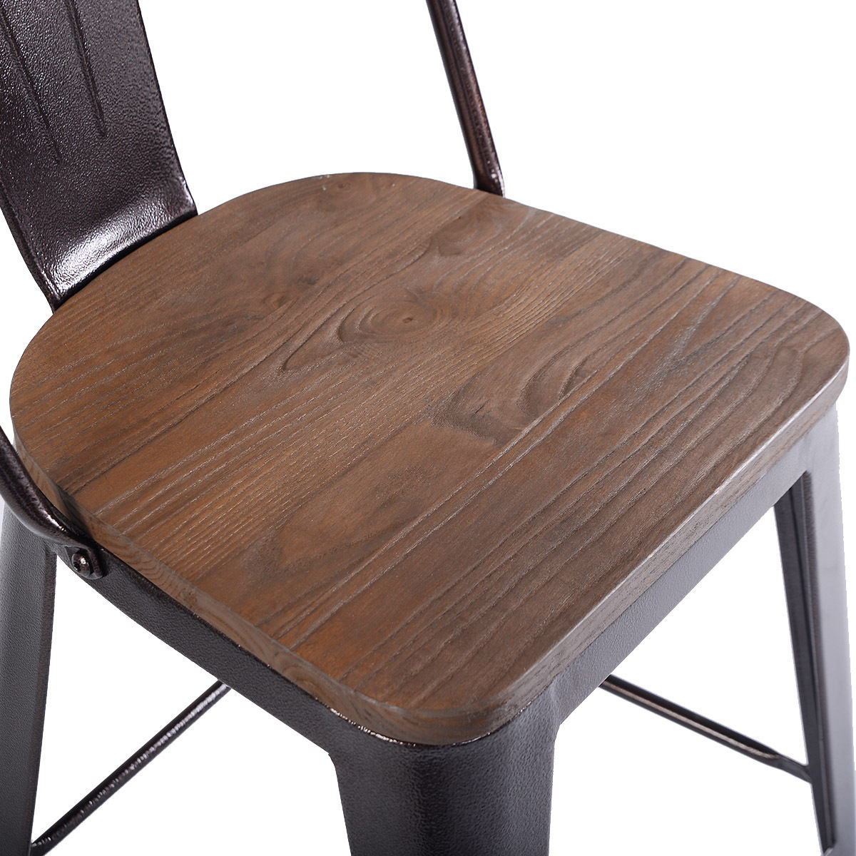 Set of 4 Industrial Metal Counter Height Dining Chairs with Removable Backrest, Brown