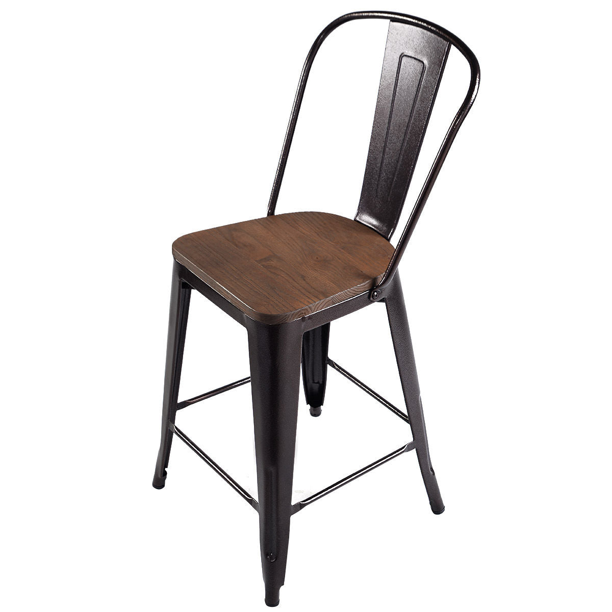 Set of 4 Industrial Metal Counter Height Dining Chairs with Removable Backrest, Brown