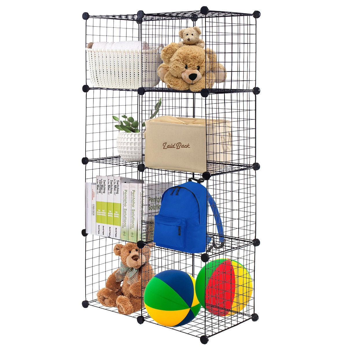 Modular 8-Cube Wire Storage Shelf – Interlocking DIY Grid Organizer for Home, Office, and Dorm