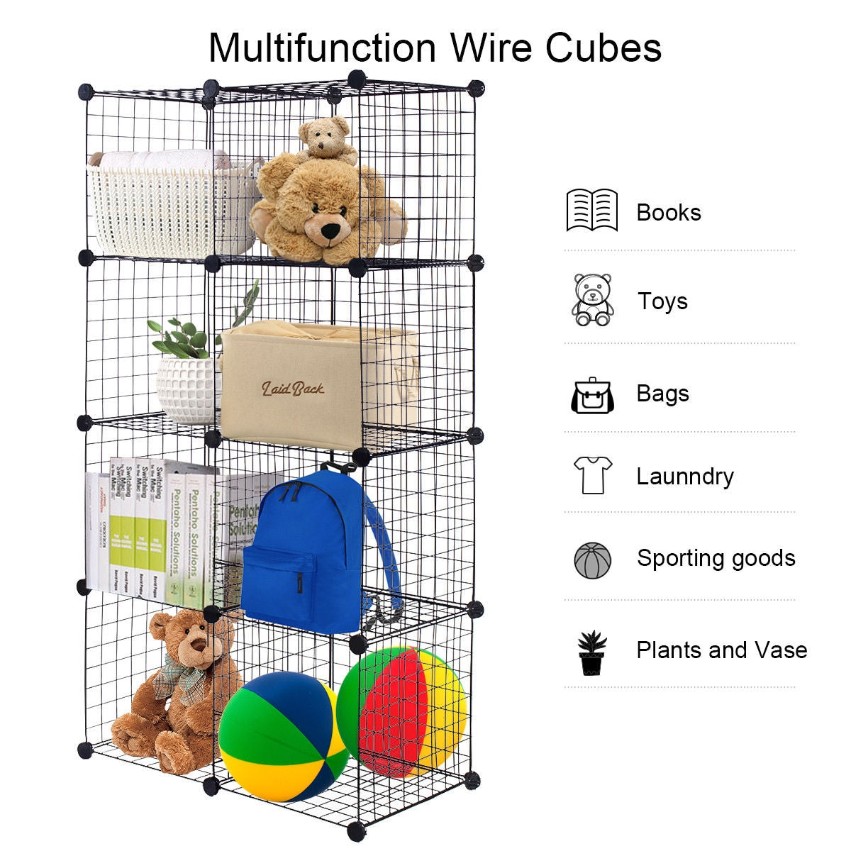 Modular 8-Cube Wire Storage Shelf – Interlocking DIY Grid Organizer for Home, Office, and Dorm