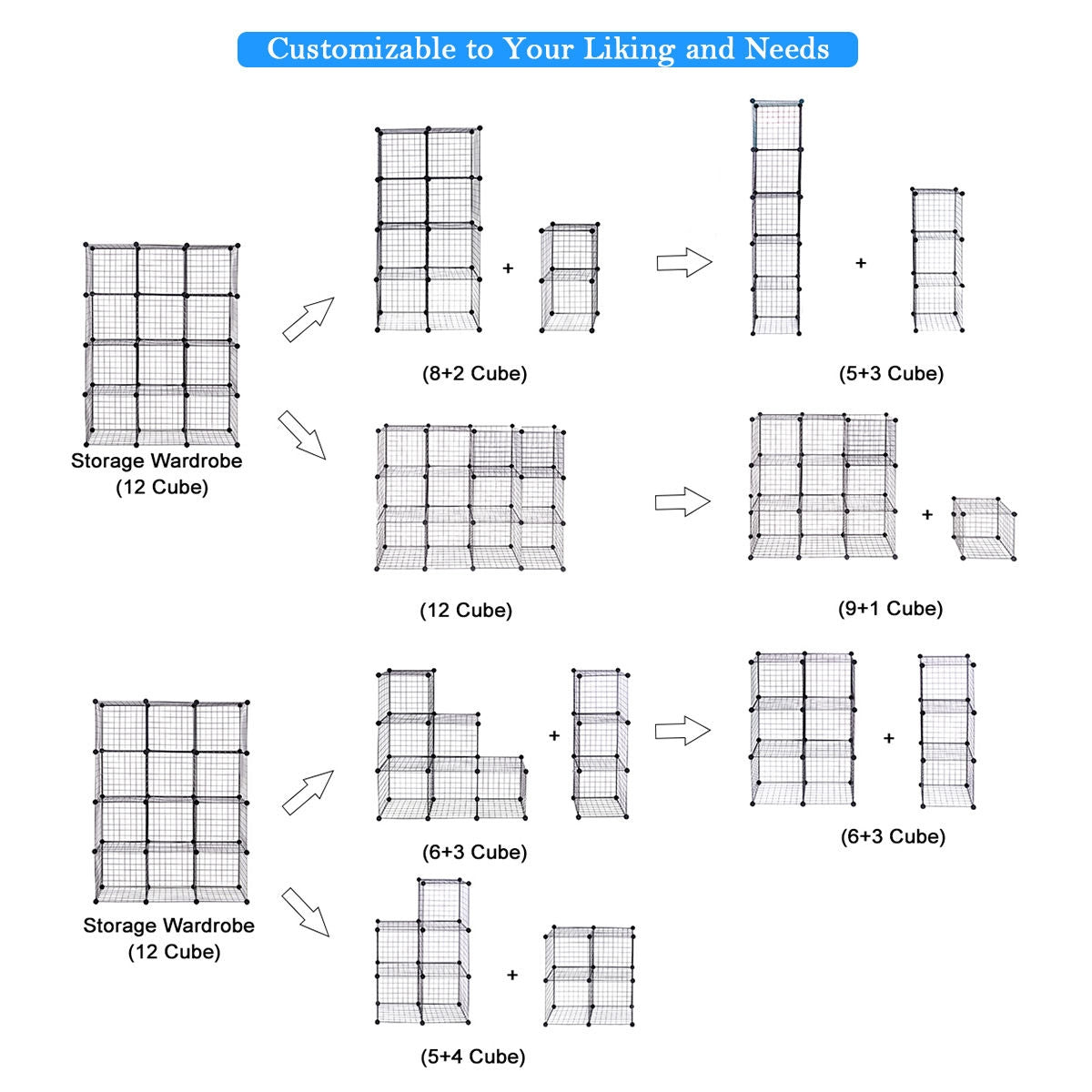 Modular 8-Cube Wire Storage Shelf – Interlocking DIY Grid Organizer for Home, Office, and Dorm