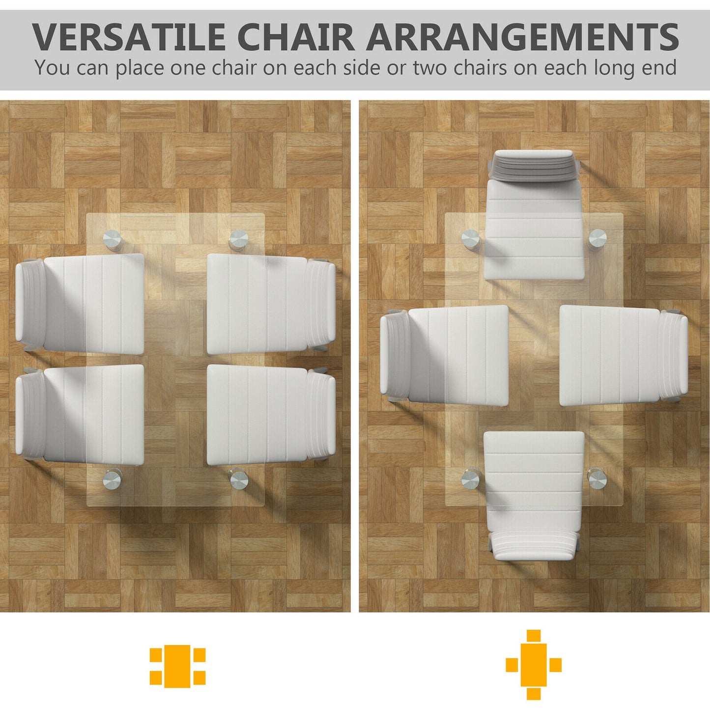 Modern 5 Piece Dining Set with Tempered Glass Table and 4 PU Leather Upholstered Chairs