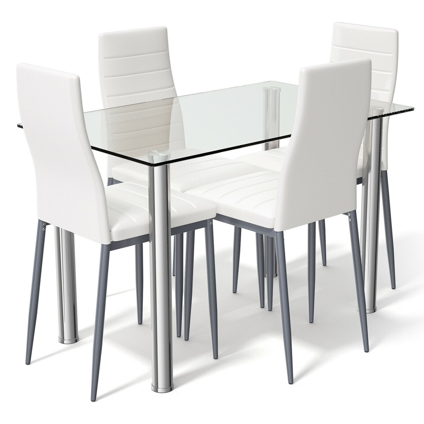 Modern 5 Piece Dining Set with Tempered Glass Table and 4 PU Leather Upholstered Chairs