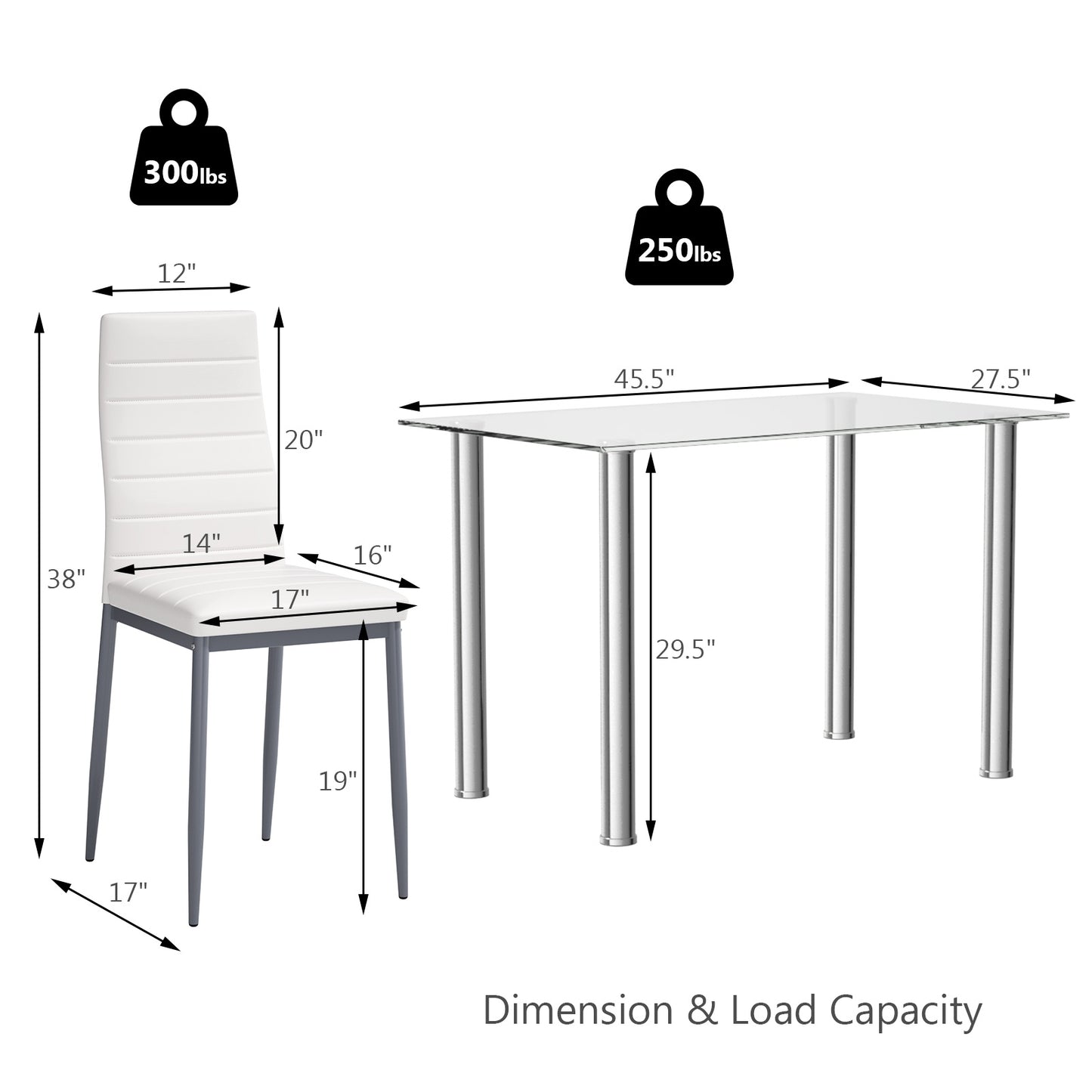 Modern 5 Piece Dining Set with Tempered Glass Table and 4 PU Leather Upholstered Chairs