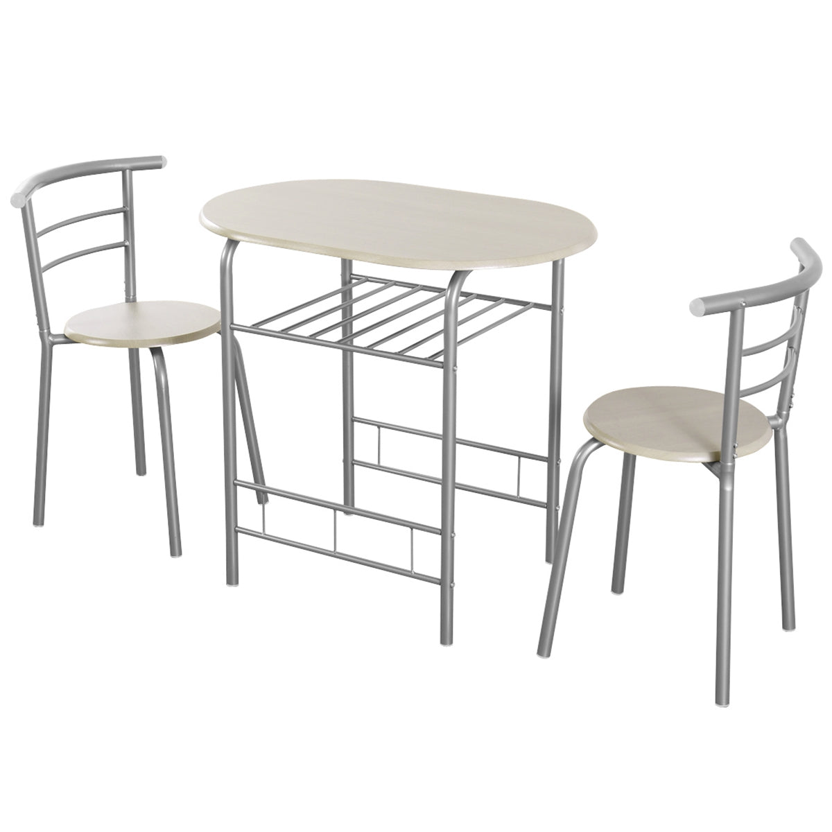 Modern 3 Piece Dining Set with Wine Rack and Two Chairs for Small Kitchen or Apartment - Light Grey