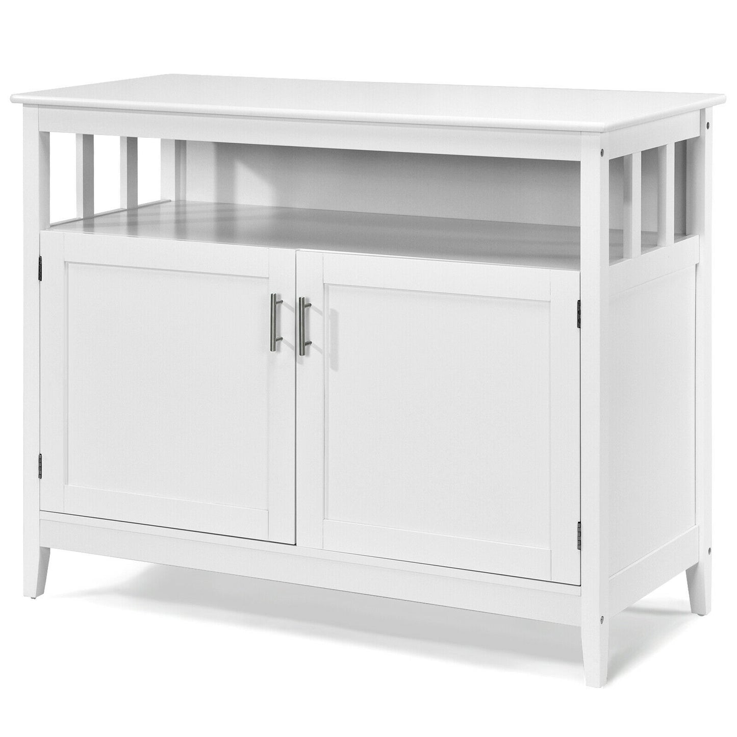 Modern Wooden Kitchen Storage Cabinet with Double Doors and Open Shelf - White