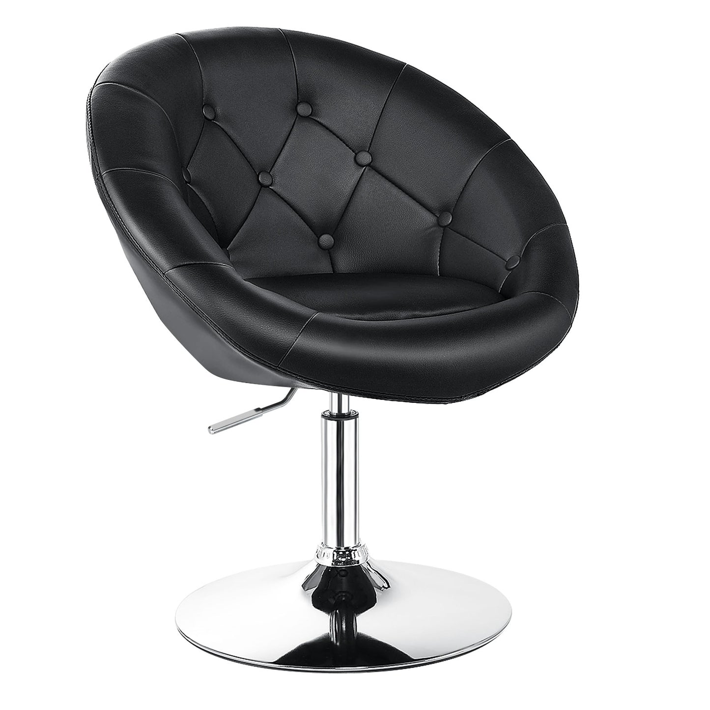 Adjustable Swivel Bar Stool with Round Tufted Back and Chrome Base – Black