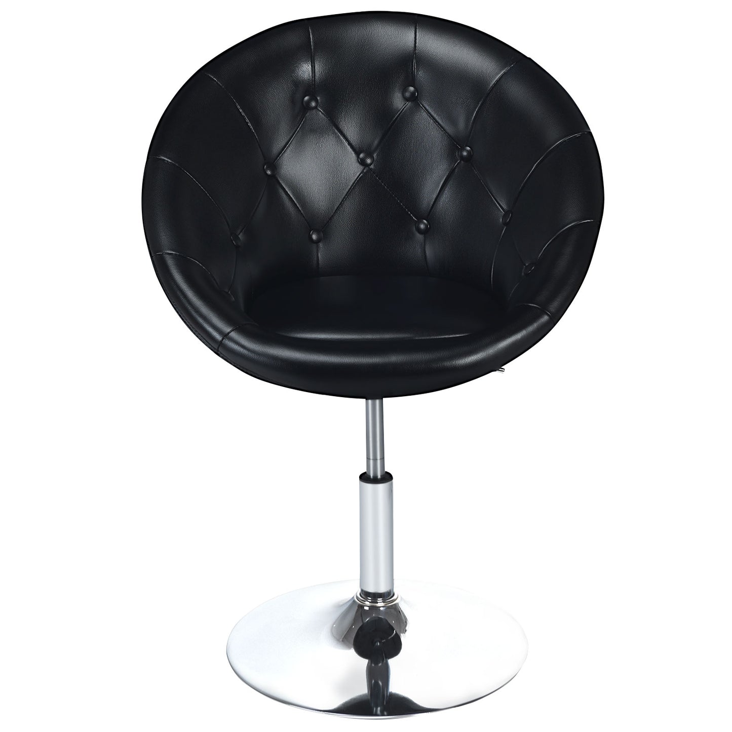 Adjustable Swivel Bar Stool with Round Tufted Back and Chrome Base – Black