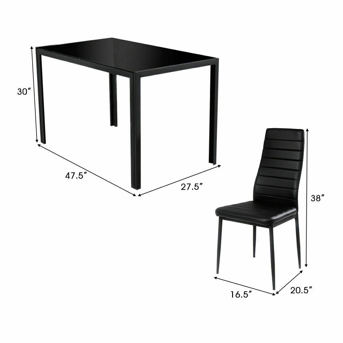 5-Piece Modern Glass Dining Set with Metal Frame – Table and Chairs for Kitchen or Dining Room