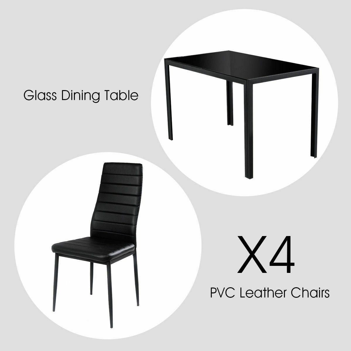 5-Piece Modern Glass Dining Set with Metal Frame – Table and Chairs for Kitchen or Dining Room