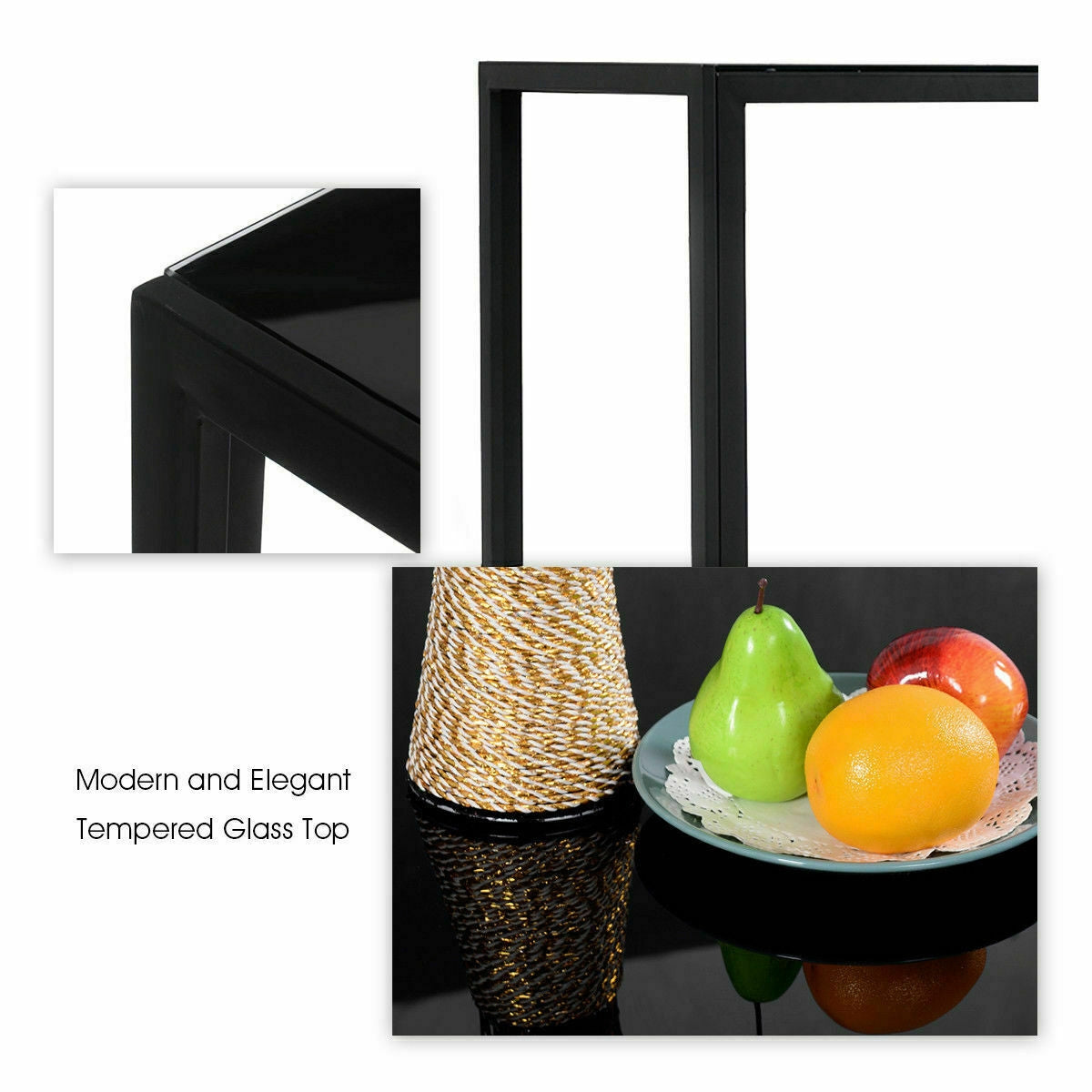 5-Piece Modern Glass Dining Set with Metal Frame – Table and Chairs for Kitchen or Dining Room