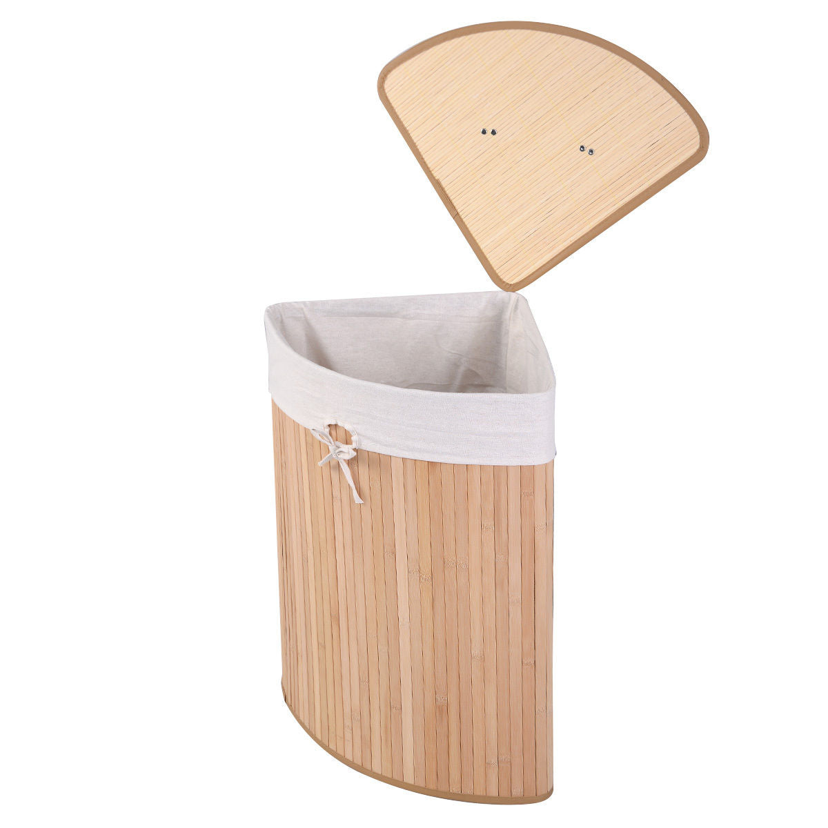 Corner Space Bamboo Laundry Basket with PU Leather Handles