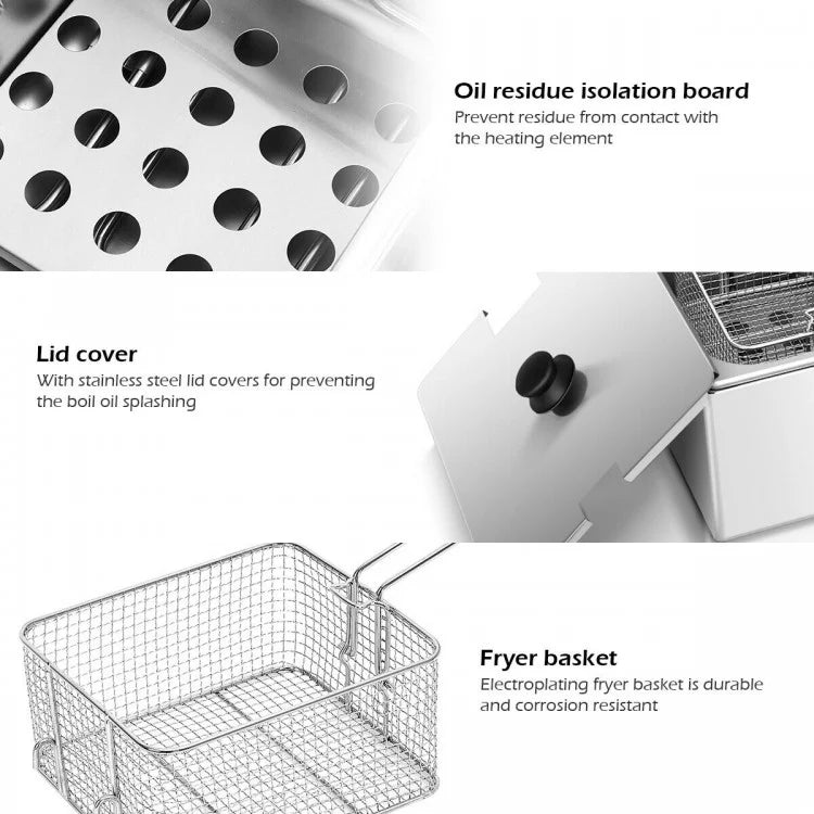 Powerful 3400W Dual Tank Electric Countertop Fryer for High Efficiency Frying