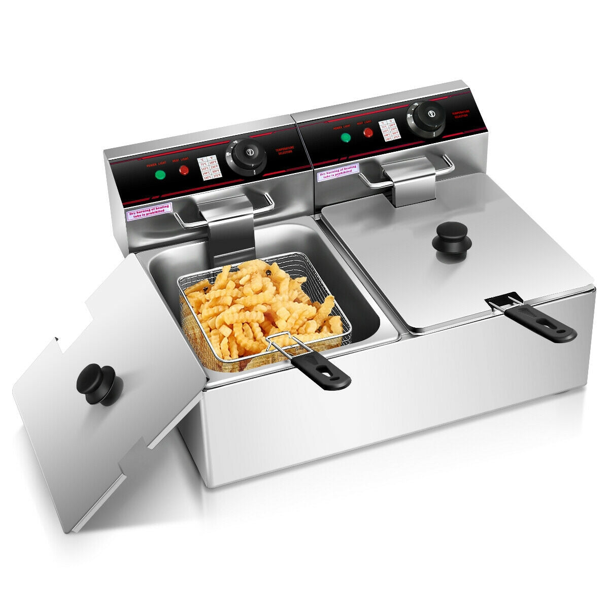 Powerful 3400W Dual Tank Electric Countertop Fryer for High Efficiency Frying