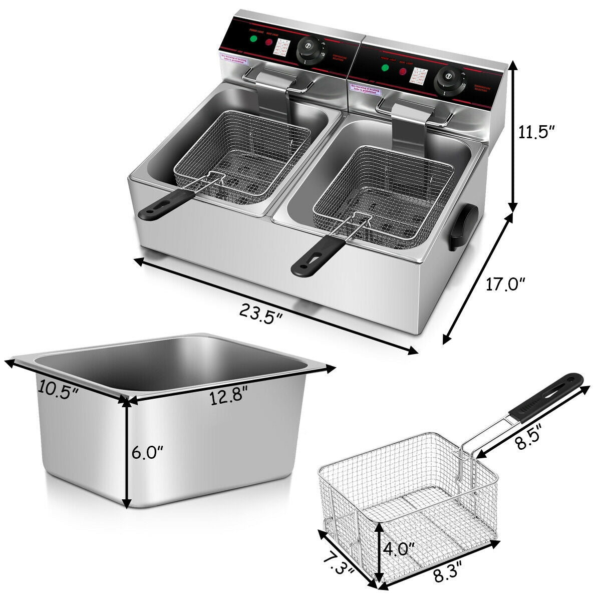 Powerful 3400W Dual Tank Electric Countertop Fryer for High Efficiency Frying
