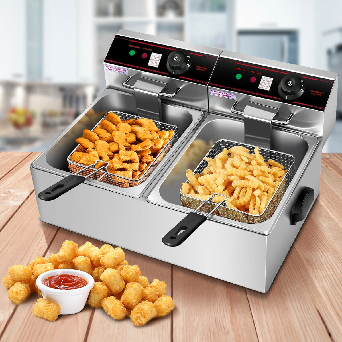Powerful 3400W Dual Tank Electric Countertop Fryer for High Efficiency Frying