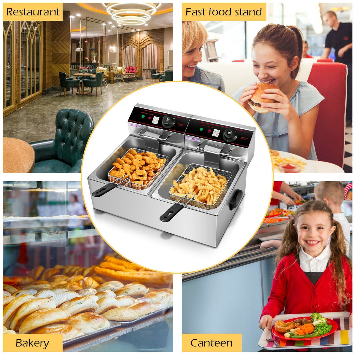 Powerful 3400W Dual Tank Electric Countertop Fryer for High Efficiency Frying
