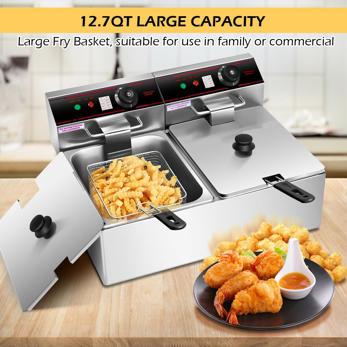 Powerful 3400W Dual Tank Electric Countertop Fryer for High Efficiency Frying