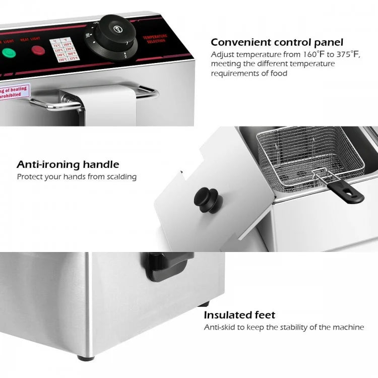 Powerful 3400W Dual Tank Electric Countertop Fryer for High Efficiency Frying
