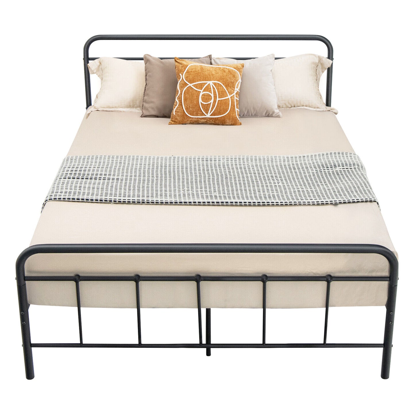 Sturdy Heavy Duty Metal Platform Bed Frame with Elegant Headboard - Full Size