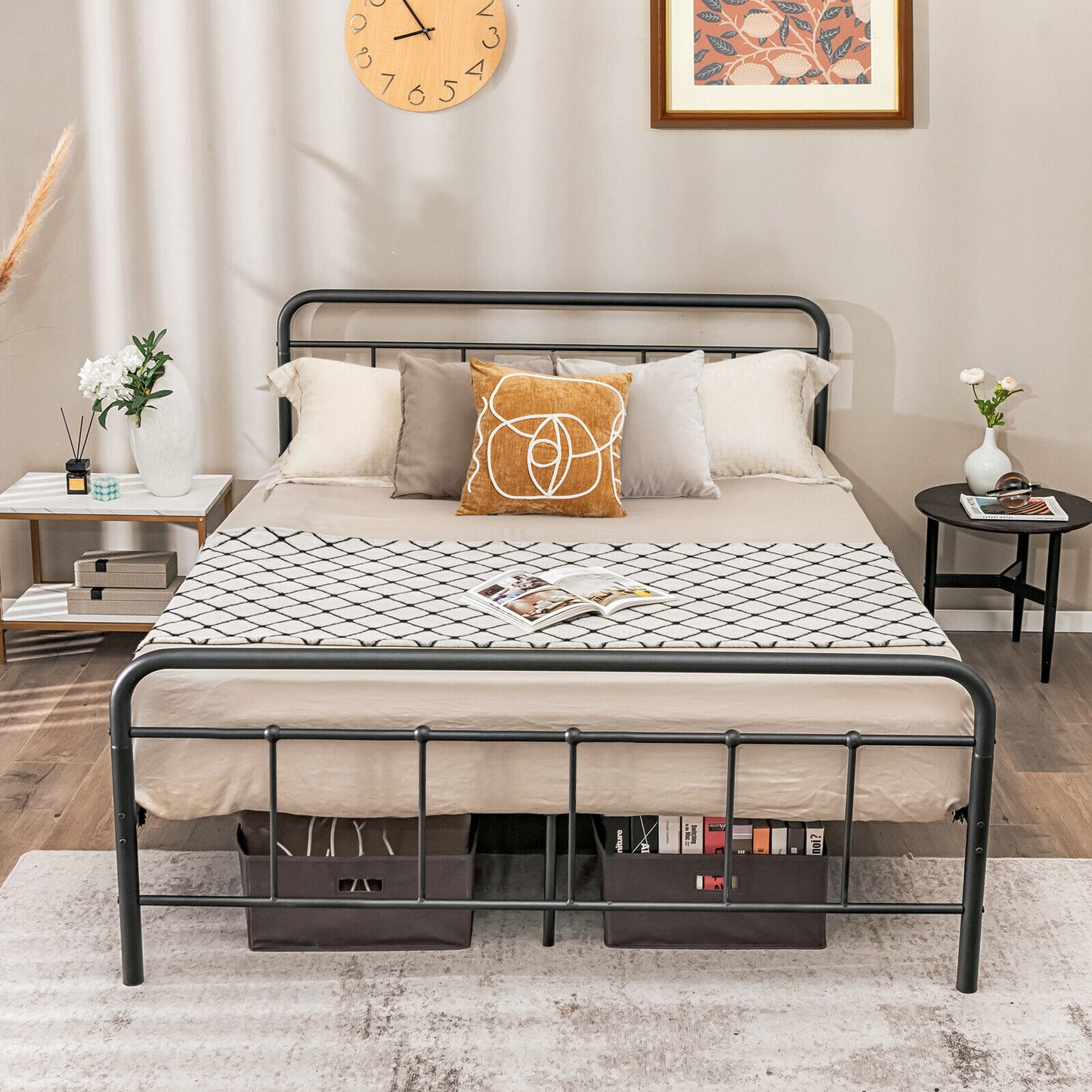 Sturdy Heavy Duty Metal Platform Bed Frame with Elegant Headboard - Full Size