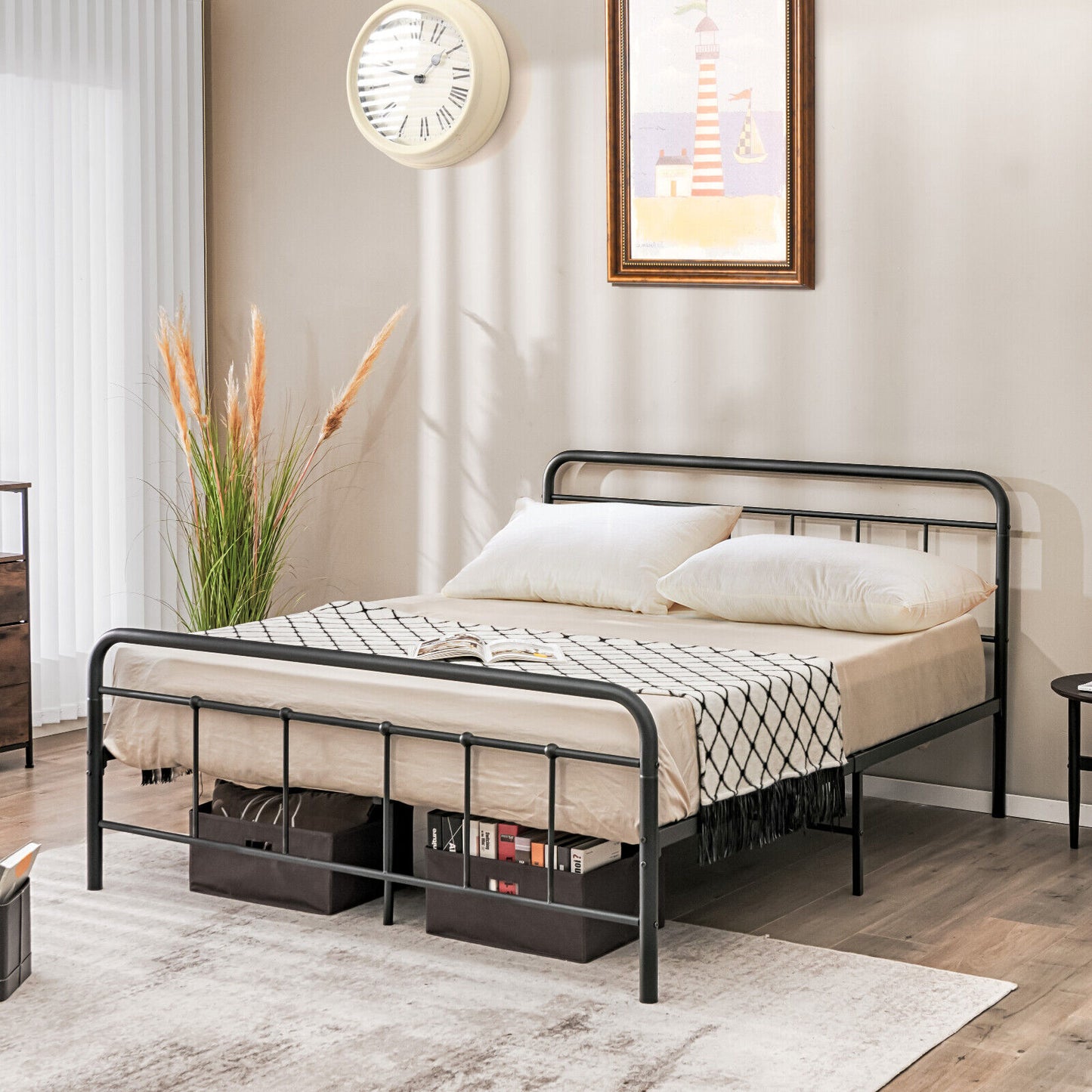 Sturdy Heavy Duty Metal Platform Bed Frame with Elegant Headboard - Full Size