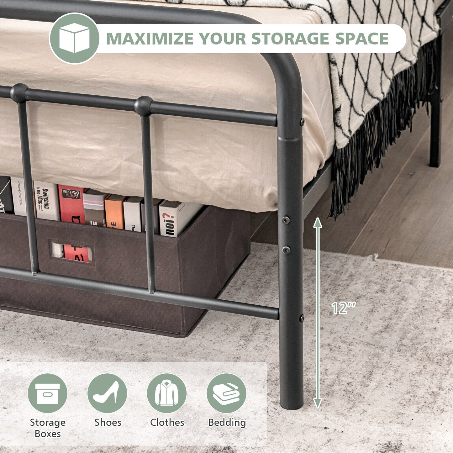 Sturdy Heavy Duty Metal Platform Bed Frame with Elegant Headboard - Full Size