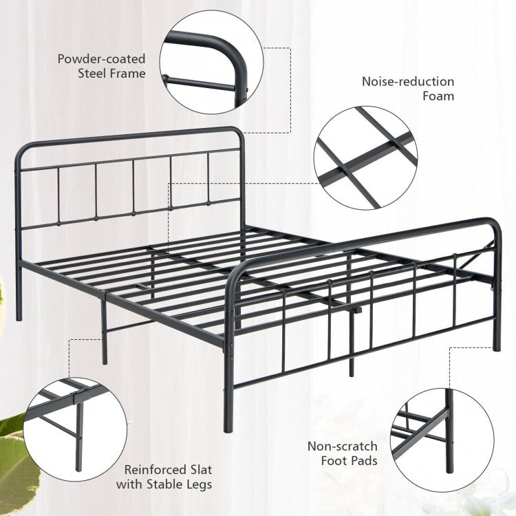 Sturdy Heavy Duty Metal Platform Bed Frame with Elegant Headboard - Full Size