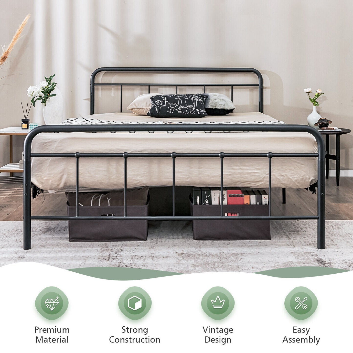 Sturdy Heavy Duty Metal Platform Bed Frame with Elegant Headboard - Full Size