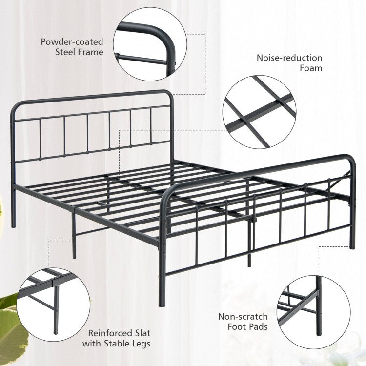 Sturdy Heavy Duty Metal Platform Bed Frame with Elegant Headboard - Queen Size