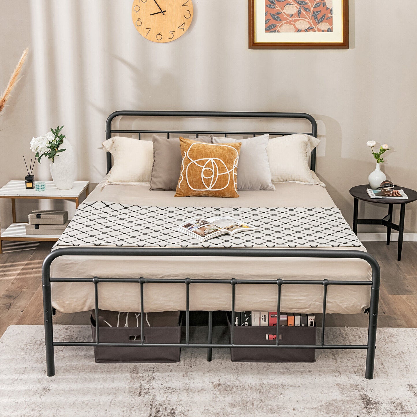 Sturdy Heavy Duty Metal Platform Bed Frame with Elegant Headboard - Queen Size